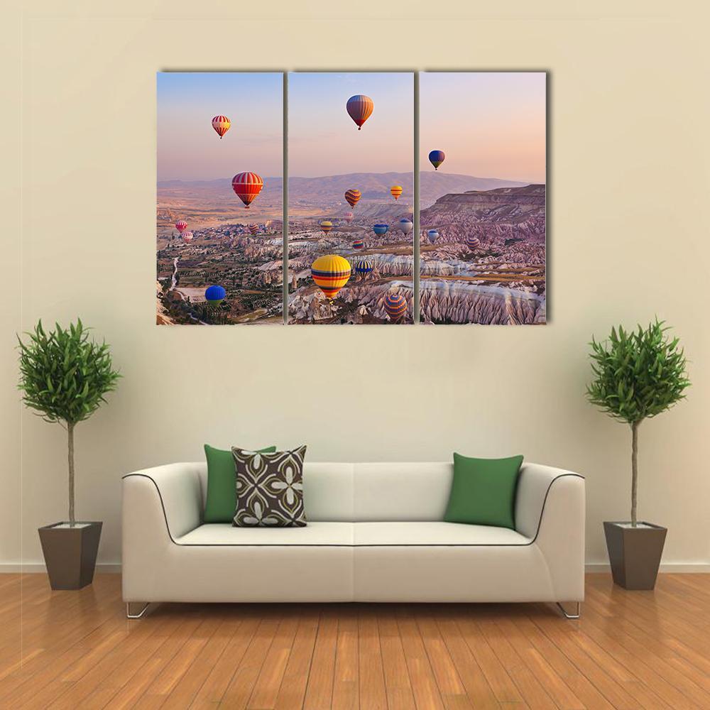 Hot Air Balloons Flying Over Rock Canvas Wall Art-3 Horizontal-Gallery Wrap-37" x 24"-Tiaracle