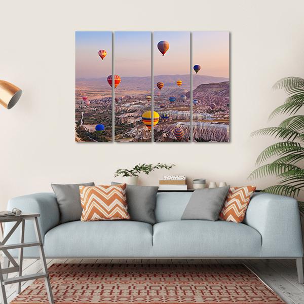 Hot Air Balloons Flying Over Rock Canvas Wall Art-4 Horizontal-Gallery Wrap-34" x 24"-Tiaracle