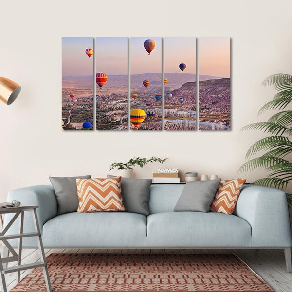 Hot Air Balloons Flying Over Rock Canvas Wall Art-5 Horizontal-Gallery Wrap-22" x 12"-Tiaracle