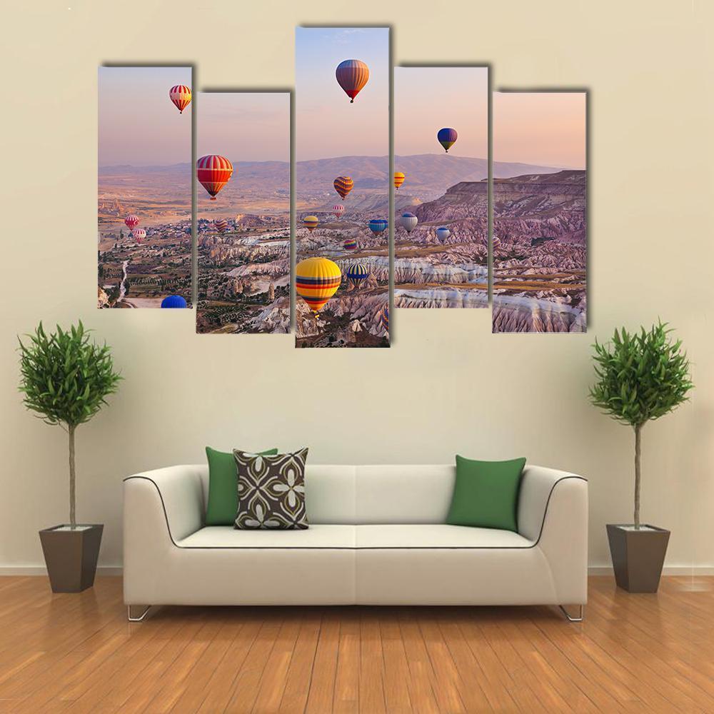 Hot Air Balloons Flying Over Rock Canvas Wall Art-5 Pop-Gallery Wrap-47" x 32"-Tiaracle