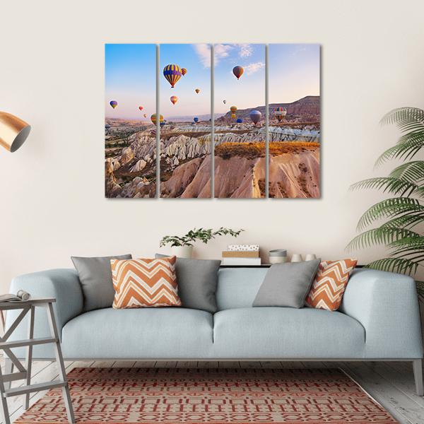 Hot Air Balloons Flying Under Blue Sky Canvas Wall Art-4 Horizontal-Gallery Wrap-34" x 24"-Tiaracle