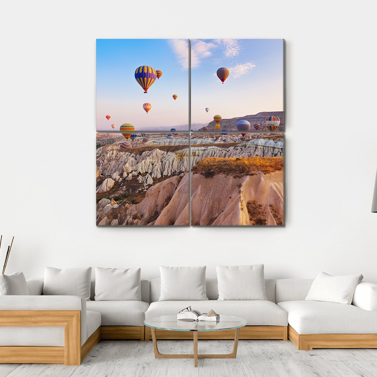 Hot Air Balloons Flying Under Blue Sky Canvas Wall Art-4 Square-Gallery Wrap-17" x 17"-Tiaracle
