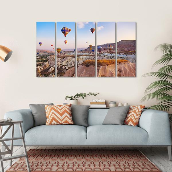 Hot Air Balloons Flying Under Blue Sky Canvas Wall Art-5 Horizontal-Gallery Wrap-22" x 12"-Tiaracle