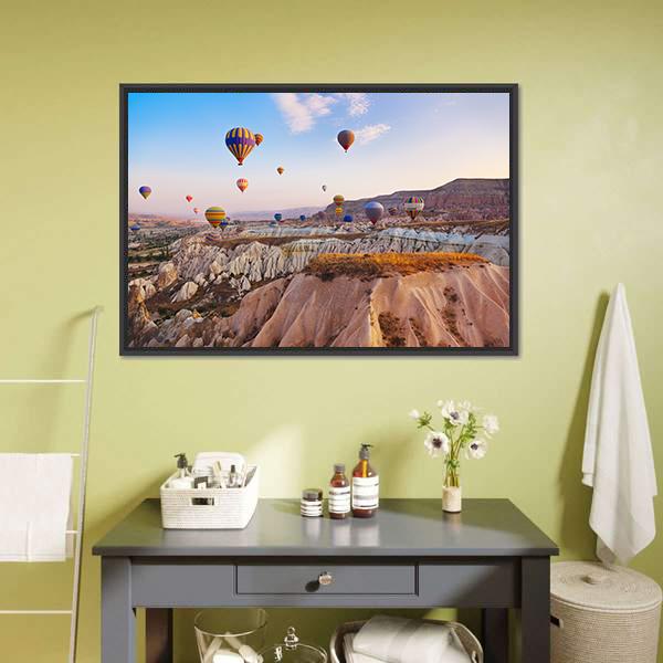 Hot Air Balloons Flying Under Blue Sky Canvas Wall Art-1 Piece-Floating Frame-24" x 16"-Tiaracle