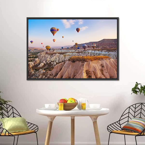 Hot Air Balloons Flying Under Blue Sky Canvas Wall Art-3 Horizontal-Gallery Wrap-25" x 16"-Tiaracle
