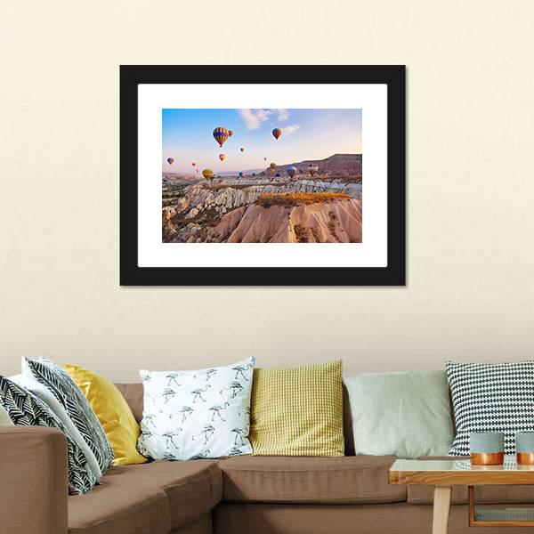 Hot Air Balloons Flying Under Blue Sky Canvas Wall Art-3 Horizontal-Gallery Wrap-25" x 16"-Tiaracle