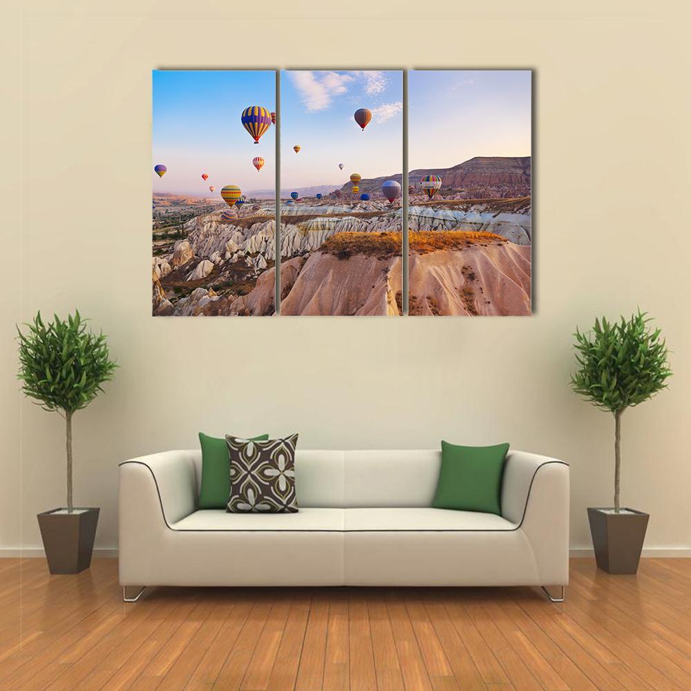 Hot Air Balloons Flying Under Blue Sky Canvas Wall Art-3 Horizontal-Gallery Wrap-37" x 24"-Tiaracle