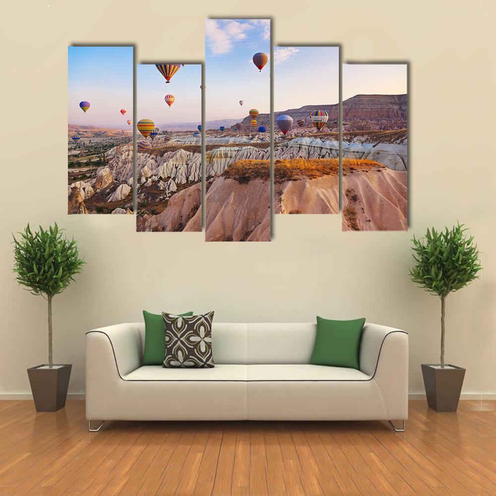 Hot Air Balloons Flying Under Blue Sky Canvas Wall Art-5 Pop-Gallery Wrap-47" x 32"-Tiaracle