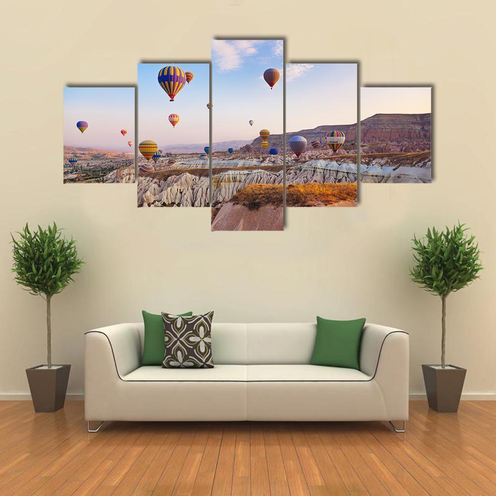 Hot Air Balloons Flying Under Blue Sky Canvas Wall Art-3 Horizontal-Gallery Wrap-37" x 24"-Tiaracle