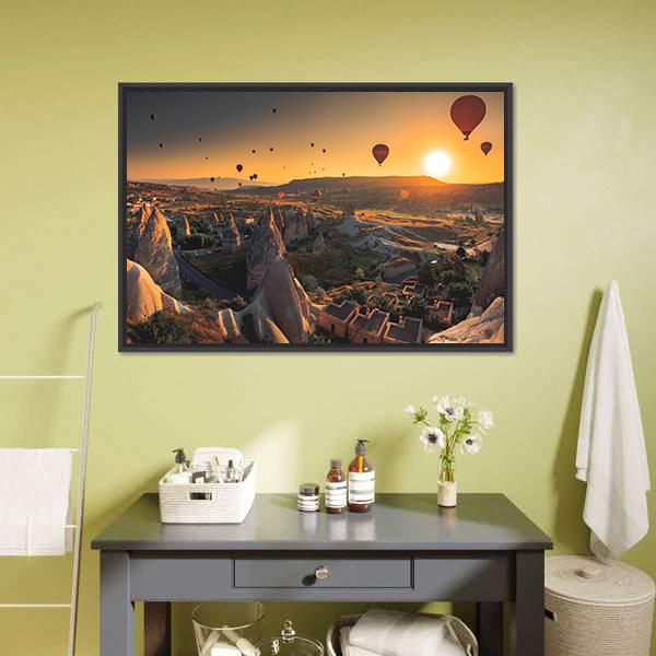Hot Air Balloons In Cappadocia Canvas Wall Art-1 Piece-Floating Frame-24" x 16"-Tiaracle