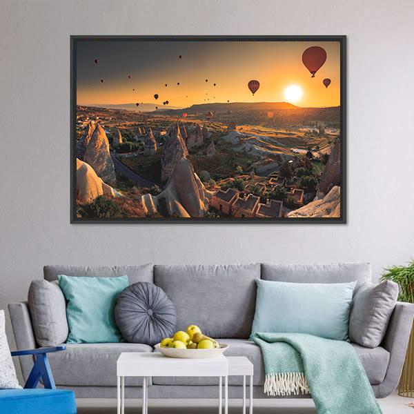 Hot Air Balloons In Cappadocia Canvas Wall Art-3 Horizontal-Gallery Wrap-25" x 16"-Tiaracle