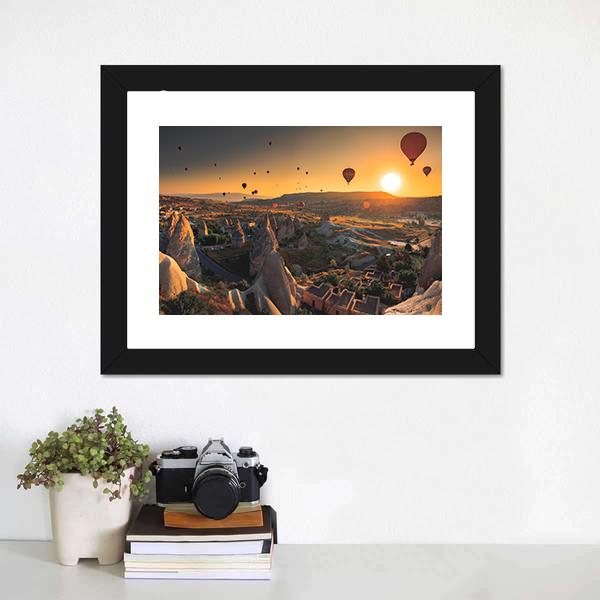 Hot Air Balloons In Cappadocia Canvas Wall Art-1 Piece-Framed Print-20" x 16"-Tiaracle