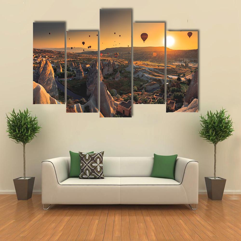 Hot Air Balloons In Cappadocia Canvas Wall Art-5 Pop-Gallery Wrap-47" x 32"-Tiaracle
