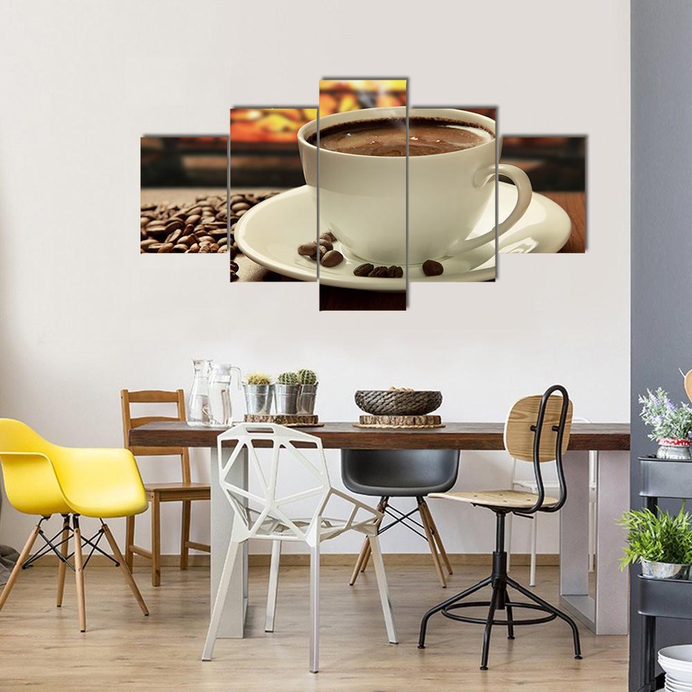 Hot Coffee Near Fireplace Canvas Wall Art-3 Horizontal-Gallery Wrap-37" x 24"-Tiaracle