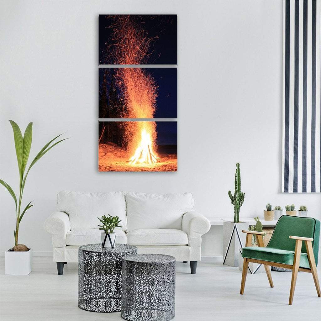 Fire On Winter Beach Vertical Canvas Wall Art-3 Vertical-Gallery Wrap-12" x 25"-Tiaracle