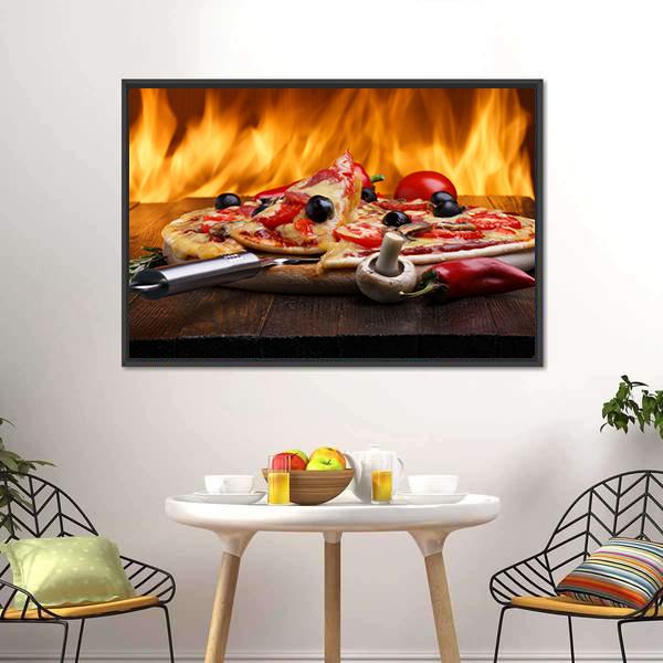 Hot Pizza With Oven Fire Canvas Wall Art-5 Horizontal-Gallery Wrap-22" x 12"-Tiaracle