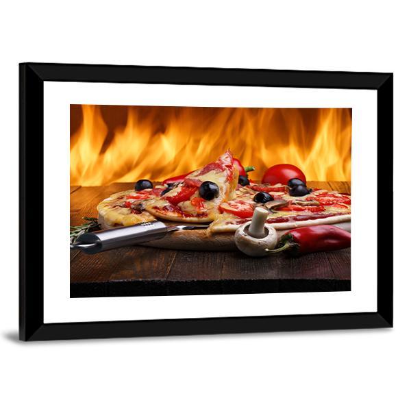 Hot Pizza With Oven Fire Canvas Wall Art-5 Horizontal-Gallery Wrap-22" x 12"-Tiaracle