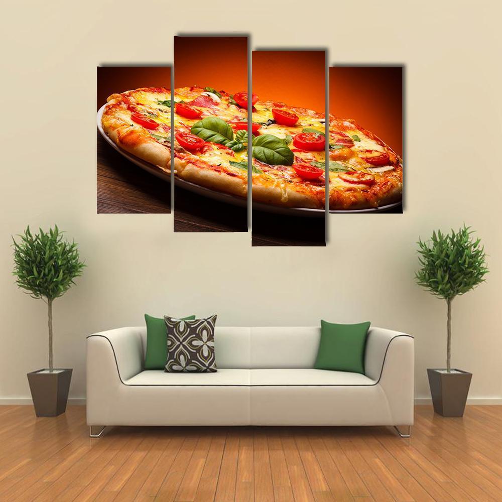 Hot &amp; Spicy Pizza Canvas Wall Art-4 Pop-Gallery Wrap-50&quot; x 32&quot;-Tiaracle