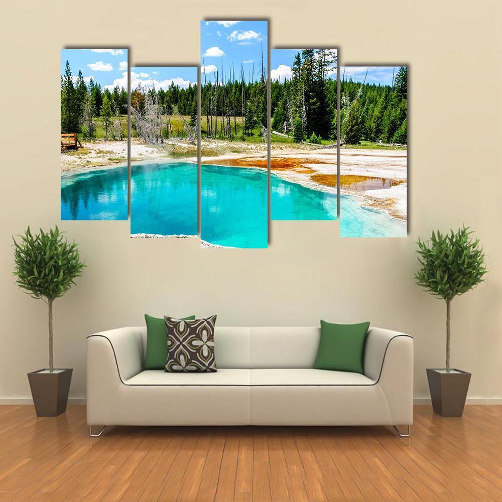 Hot Springs In Yellowstone National Park Canvas Wall Art-5 Pop-Gallery Wrap-47" x 32"-Tiaracle
