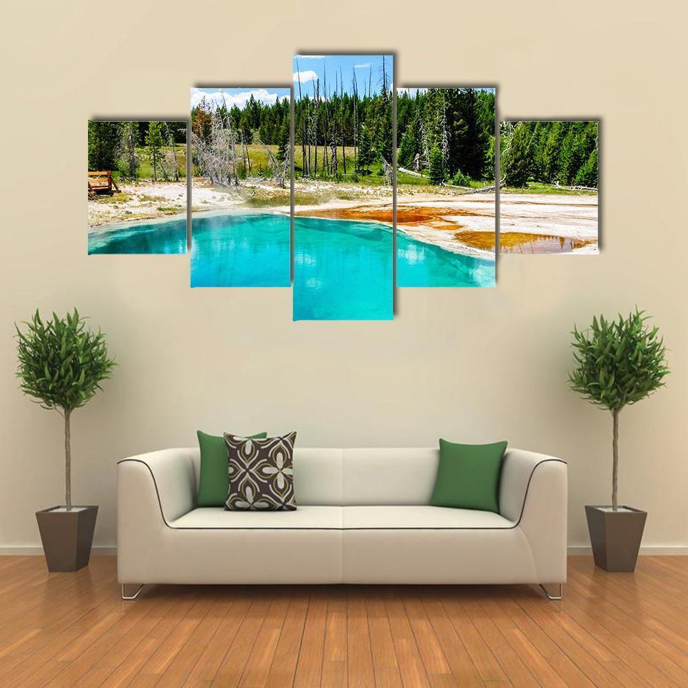 Hot Springs In Yellowstone National Park Canvas Wall Art-5 Star-Gallery Wrap-62" x 32"-Tiaracle