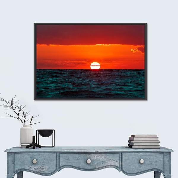 Hot Sunset Over Baltic Sea Canvas Wall Art-1 Piece-Floating Frame-24" x 16"-Tiaracle