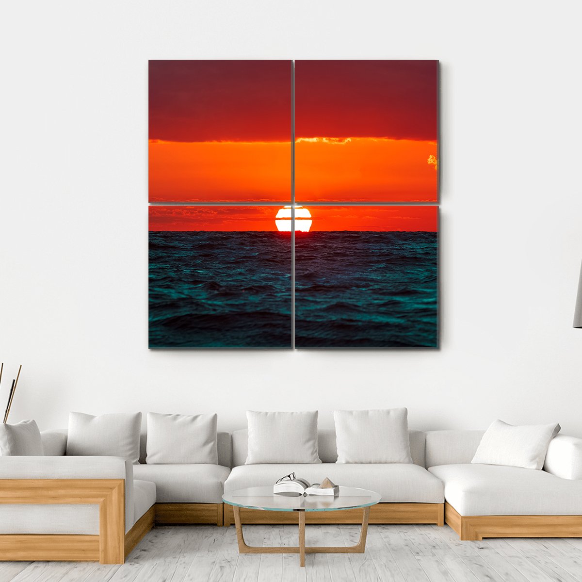 Hot Sunset Over Baltic Sea Canvas Wall Art-4 Square-Gallery Wrap-17" x 17"-Tiaracle