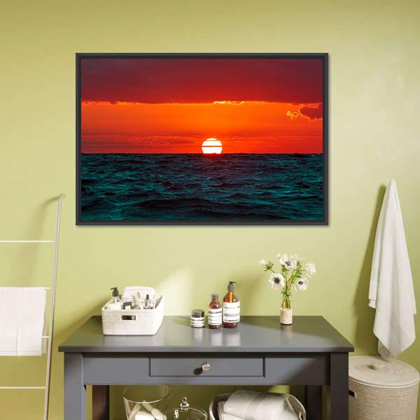 Hot Sunset Over Baltic Sea Canvas Wall Art-1 Piece-Floating Frame-24" x 16"-Tiaracle