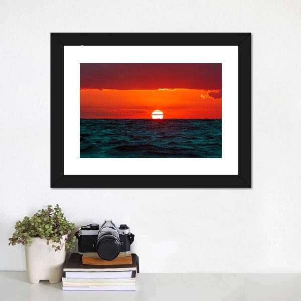 Hot Sunset Over Baltic Sea Canvas Wall Art-1 Piece-Framed Print-20" x 16"-Tiaracle