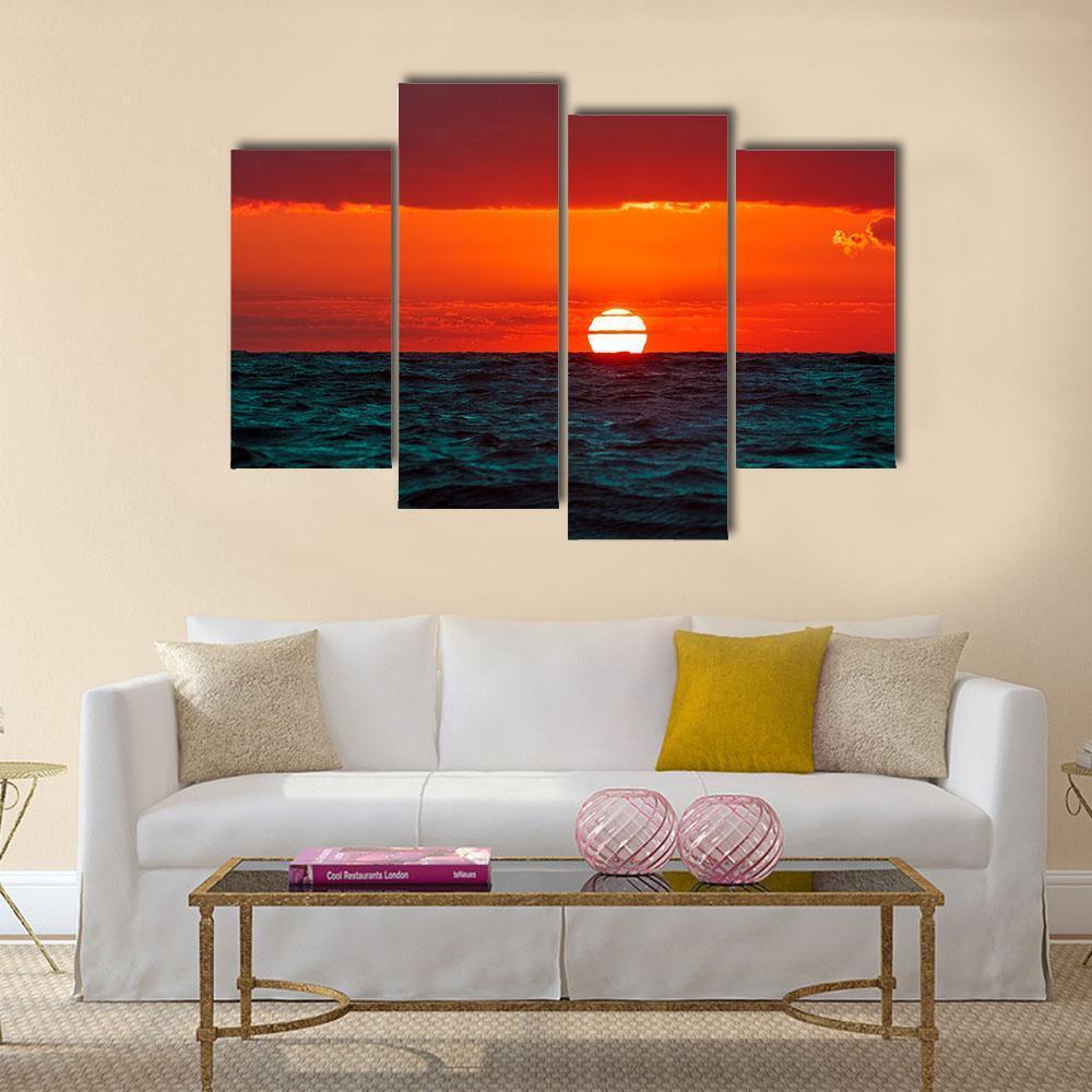 Hot Sunset Over Baltic Sea Canvas Wall Art-4 Pop-Gallery Wrap-50" x 32"-Tiaracle