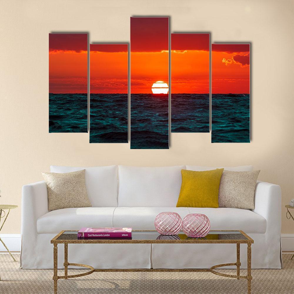 Hot Sunset Over Baltic Sea Canvas Wall Art-5 Pop-Gallery Wrap-47" x 32"-Tiaracle