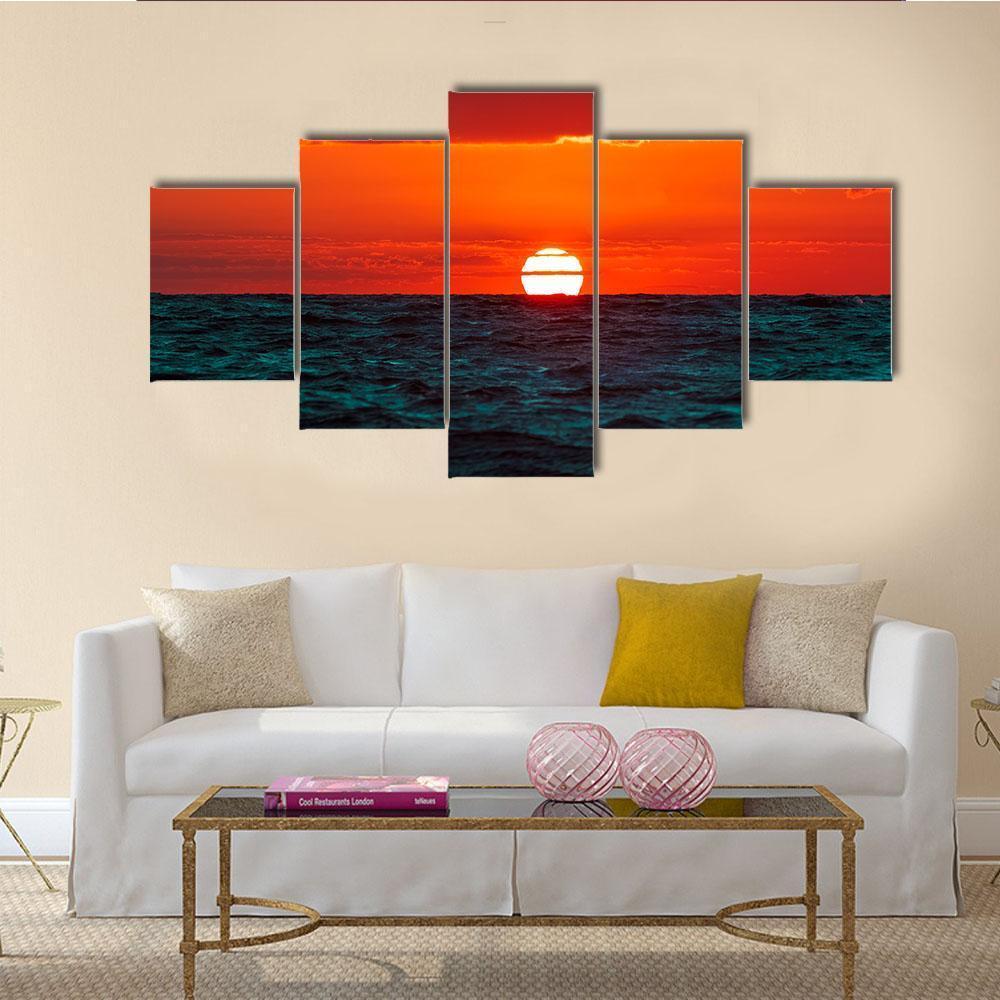 Hot Sunset Over Baltic Sea Canvas Wall Art-5 Star-Gallery Wrap-62" x 32"-Tiaracle