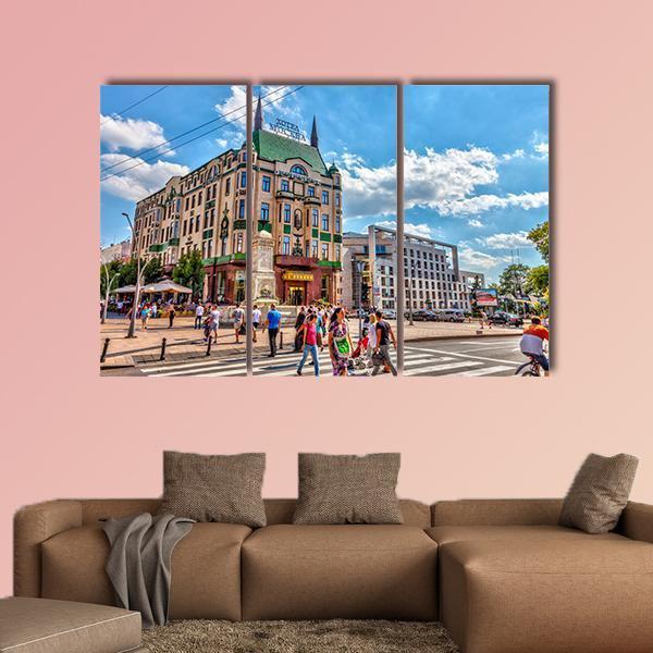 Hotel Moskva &amp; Balkanska Street Canvas Wall Art-3 Horizontal-Gallery Wrap-25" x 16"-Tiaracle