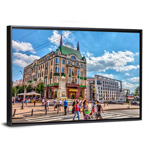 Hotel Moskva &amp; Balkanska Street Canvas Wall Art-3 Horizontal-Gallery Wrap-25" x 16"-Tiaracle