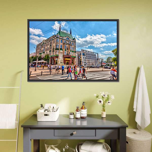 Hotel Moskva &amp; Balkanska Street Canvas Wall Art-1 Piece-Floating Frame-24" x 16"-Tiaracle