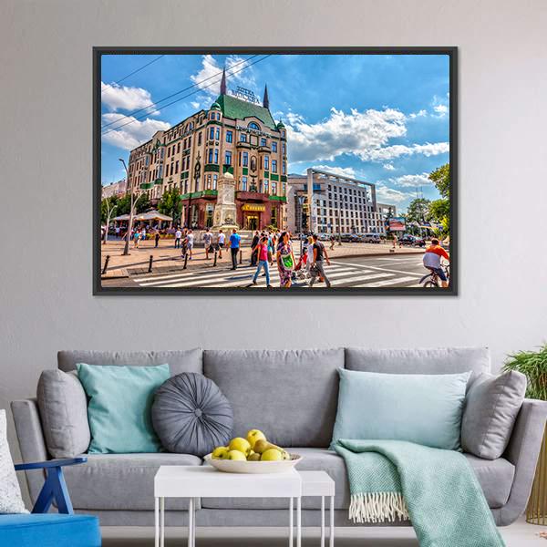 Hotel Moskva &amp; Balkanska Street Canvas Wall Art-3 Horizontal-Gallery Wrap-25" x 16"-Tiaracle