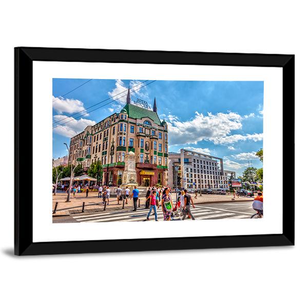 Hotel Moskva &amp; Balkanska Street Canvas Wall Art-3 Horizontal-Gallery Wrap-25" x 16"-Tiaracle
