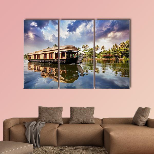 House Boat In Kerala India Canvas Wall Art-3 Horizontal-Gallery Wrap-25" x 16"-Tiaracle