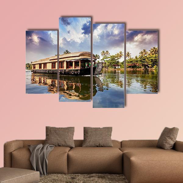 House Boat In Kerala India Canvas Wall Art-4 Pop-Gallery Wrap-50" x 32"-Tiaracle