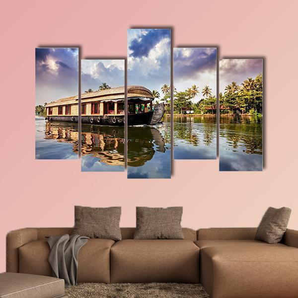 House Boat In Kerala India Canvas Wall Art-5 Pop-Gallery Wrap-47" x 32"-Tiaracle