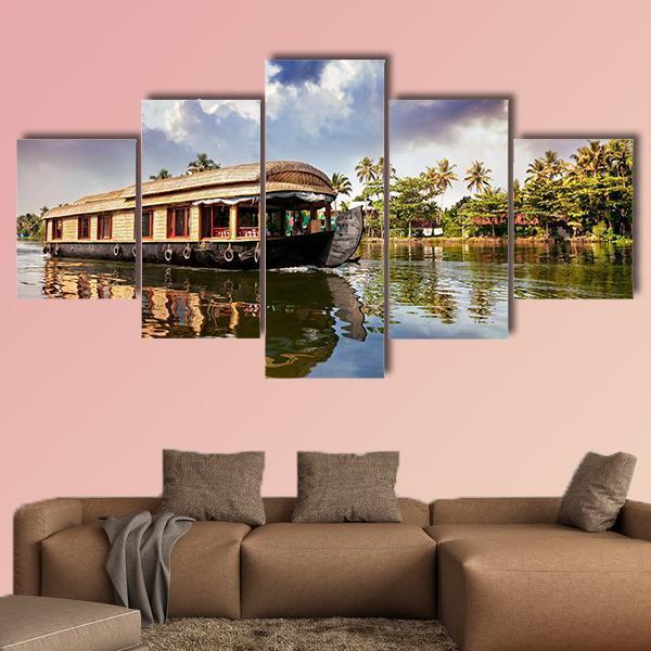 House Boat In Kerala India Canvas Wall Art-5 Star-Gallery Wrap-62" x 32"-Tiaracle