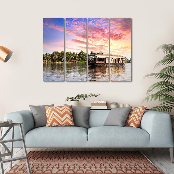 House Boat In Kerala Canvas Wall Art-4 Horizontal-Gallery Wrap-34" x 24"-Tiaracle