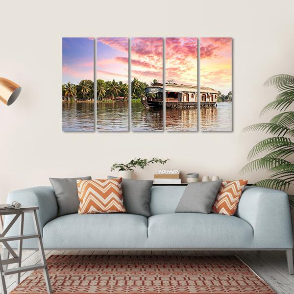 House Boat In Kerala Canvas Wall Art-5 Horizontal-Gallery Wrap-22" x 12"-Tiaracle