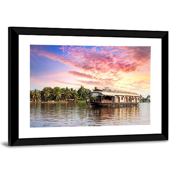 House Boat In Kerala Canvas Wall Art-3 Horizontal-Gallery Wrap-25" x 16"-Tiaracle