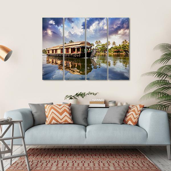 House Boat In Kerala India Canvas Wall Art-4 Horizontal-Gallery Wrap-34" x 24"-Tiaracle