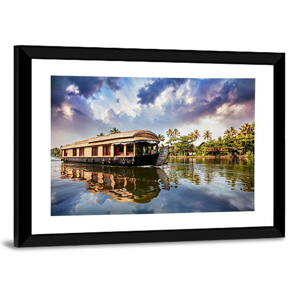 House Boat In Kerala India Canvas Wall Art-3 Horizontal-Gallery Wrap-25" x 16"-Tiaracle