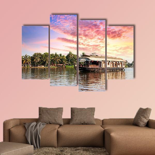 House Boat In Kerala Canvas Wall Art-4 Pop-Gallery Wrap-50&quot; x 32&quot;-Tiaracle
