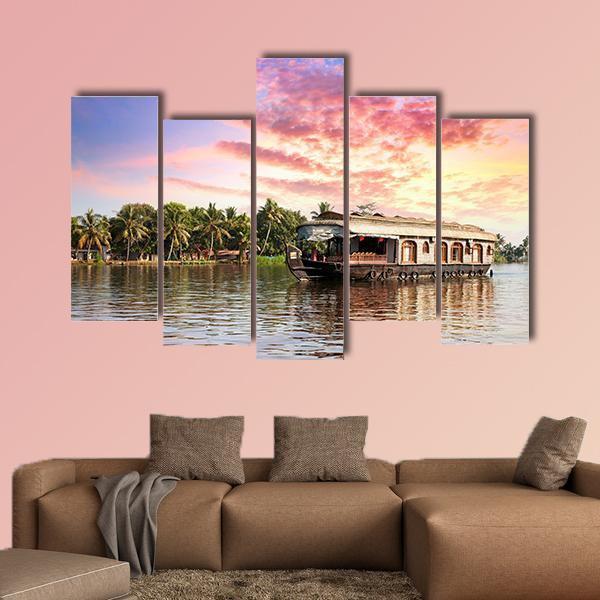 House Boat In Kerala Canvas Wall Art-5 Pop-Gallery Wrap-47" x 32"-Tiaracle