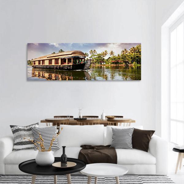 House Boat In Kerala India Panoramic Canvas Wall Art-1 Piece-36" x 12"-Tiaracle