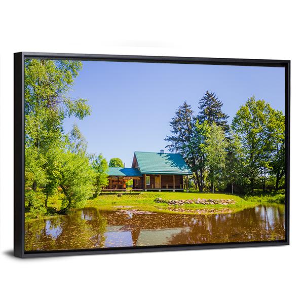 House In Countryside Near Lake Canvas Wall Art-3 Horizontal-Gallery Wrap-25" x 16"-Tiaracle