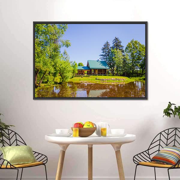 House In Countryside Near Lake Canvas Wall Art-3 Horizontal-Gallery Wrap-25" x 16"-Tiaracle
